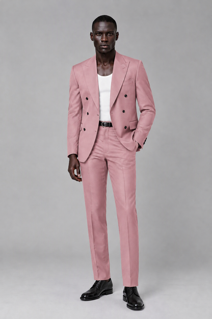 Savile Men's Dusty Rose Double Breasted Slim Fit 2-Piece Suit Set – Blazer & Trousers | Wedding Gala Formal - Dusty Rose - Dusty Rose_02