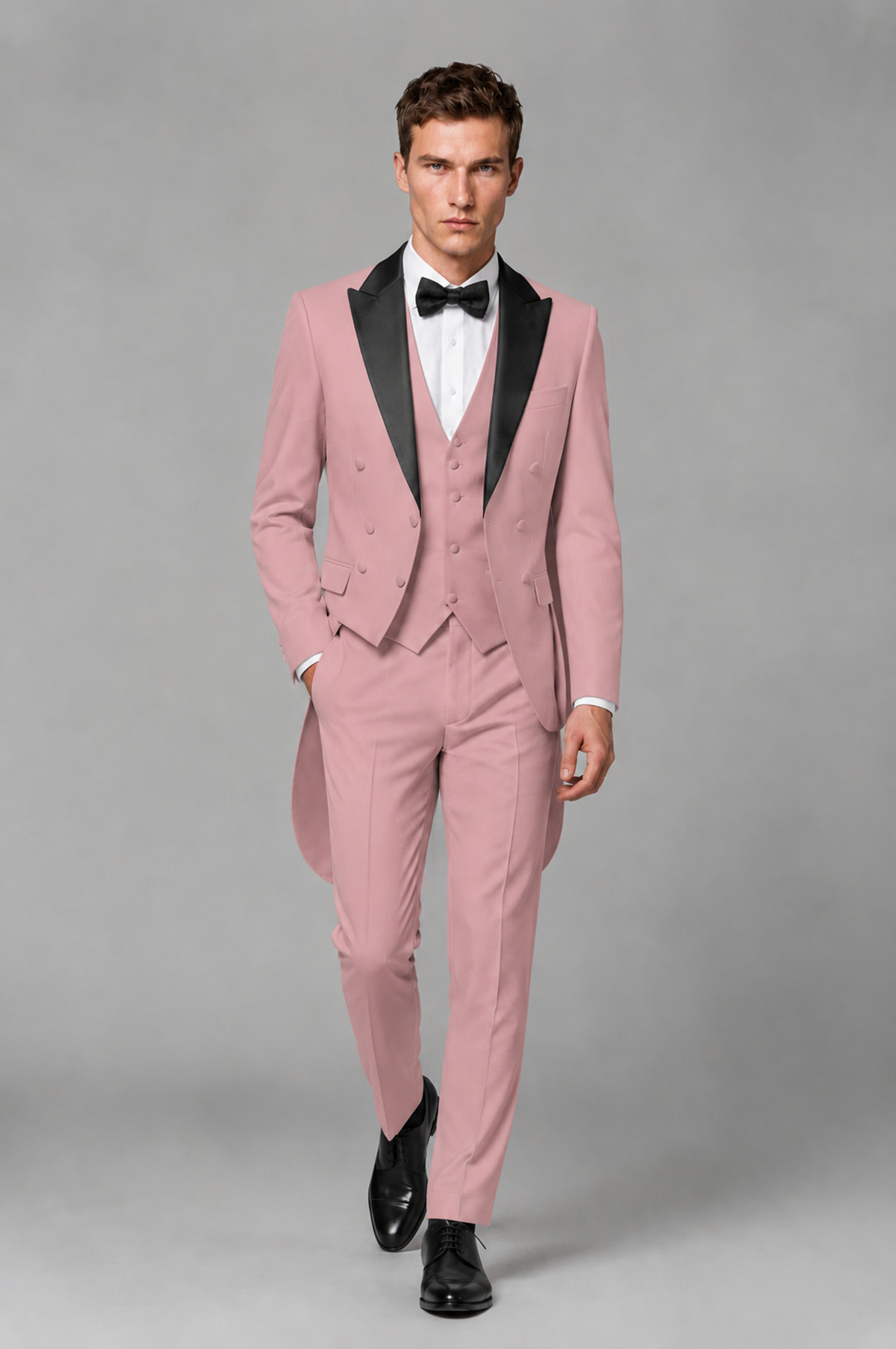 Savile Dusty Rose 3-Piece Tailcoat Tuxedo Suit with Black Peak Lapel - Dusty Rose - Dusty Rose_02