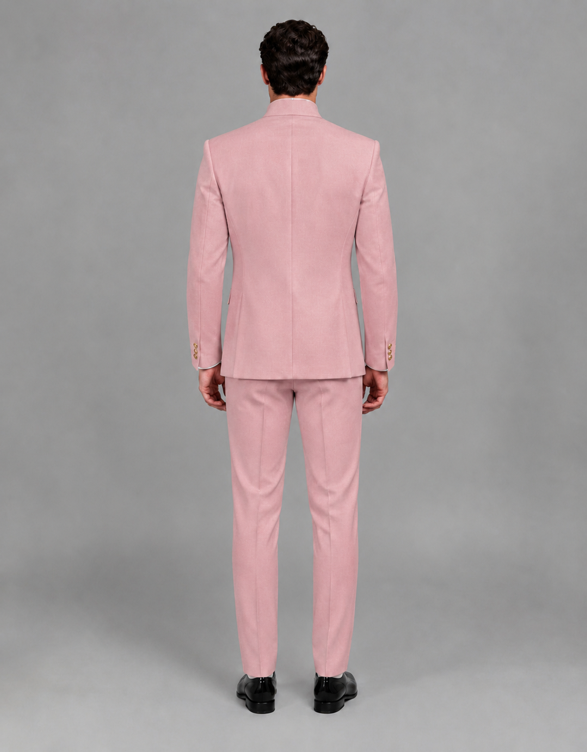 BOLODOO Men's Dusty Rose Asymmetrical Mandarin Collar Tuxedo Suit – Modern 2-Piece Gold Button Wedding, Prom & Gala Set - Dusty Rose - Dusty Rose_03