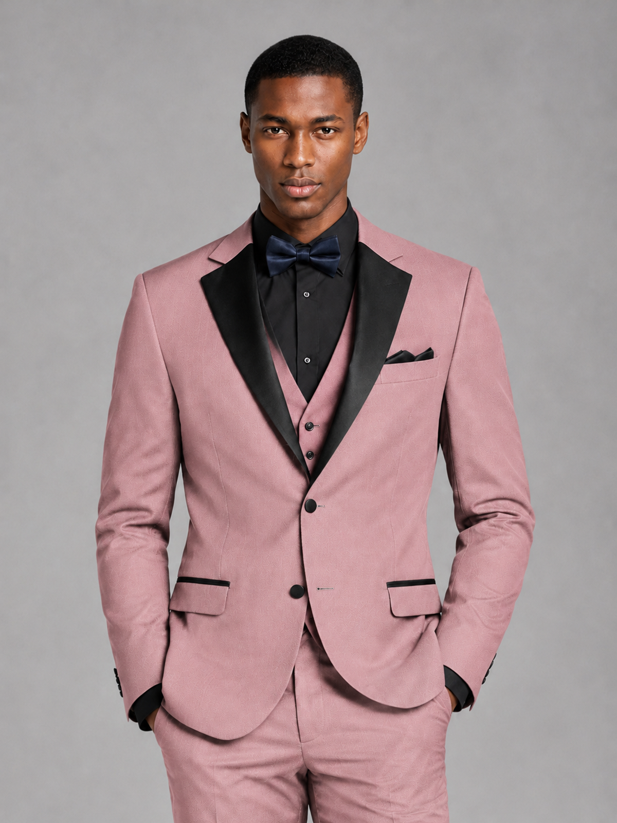 Savile Men's Dusty Rose Contrast Shawl Lapel Tuxedo Suit – 3-Piece Wedding, Prom & Black-Tie Formal Set - Dusty Rose - Dusty Rose_1