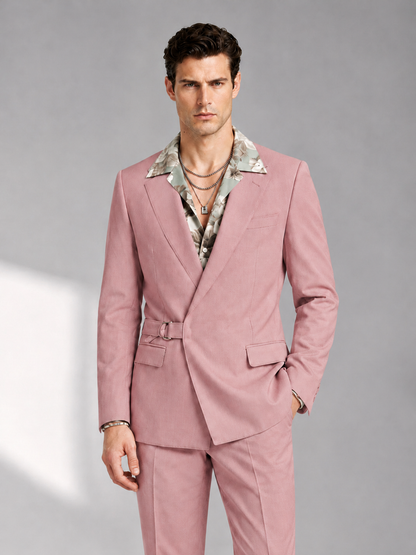 Savile Men's Dusty Rose Belted Wrap 2-Piece Suit – Peak Lapel Blazer & Tailored Trousers - SUC060 - Dusty Rose - Dusty Rose_1