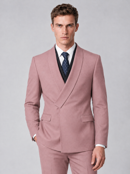 Savile Men's Dusty Rose Wrap Shawl Lapel 2-Piece Suit Set – Modern Jacket & Trousers - Dusty Rose - Dusty Rose_1