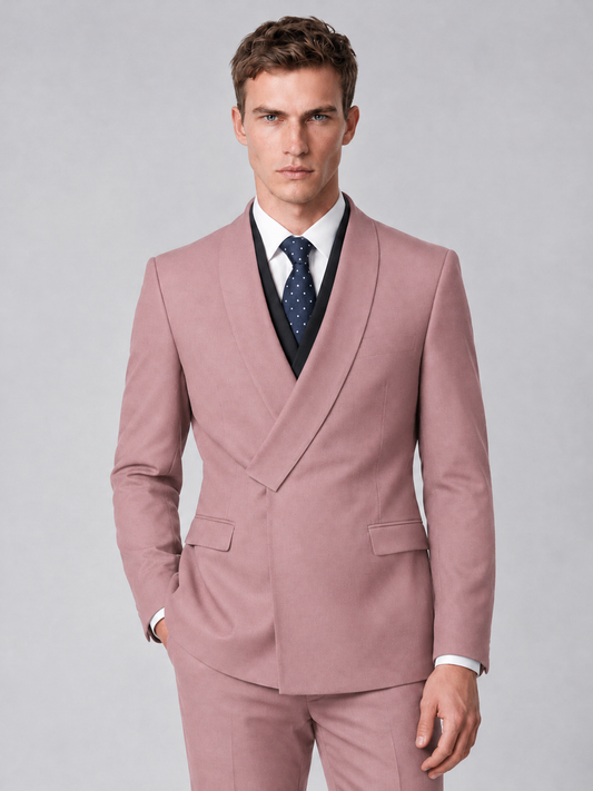 Savile Men's Dusty Rose Wrap Shawl Lapel 2-Piece Suit Set – Modern Jacket & Trousers - Dusty Rose - Dusty Rose_1