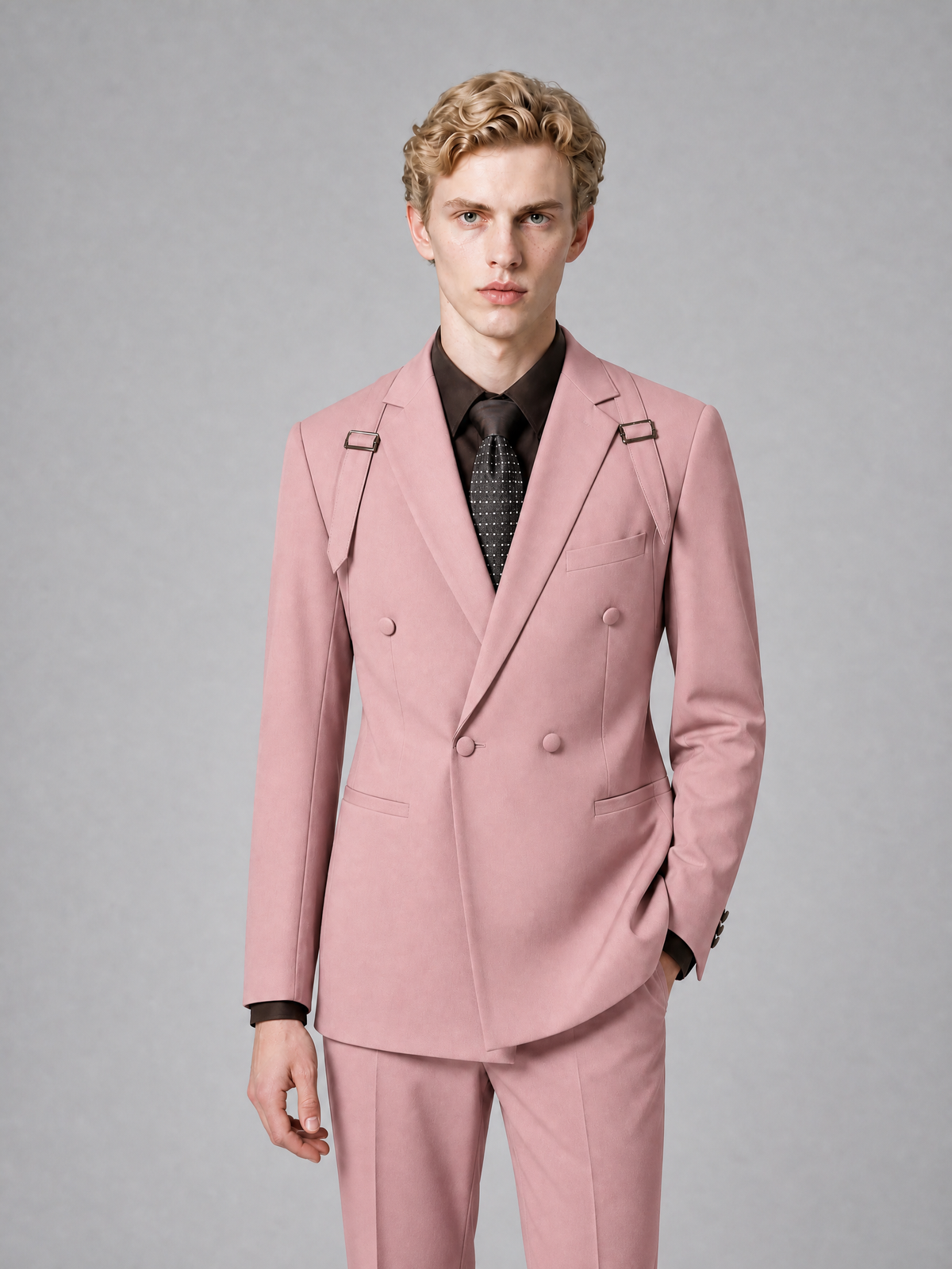 Men's Light Dusty Rose Double-Breasted Slim Fit 2-Piece Suit – Peak Lapel Wedding & Business Formal Set - Dusty Rose - Dusty_Rose_1