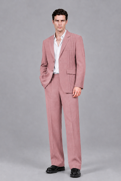 Savile Men's Dusty Rose Pleated 2-Piece Suit Set | Notch Lapel Blazer & Tailored Trousers - Dusty Rose - Dusty Rose_2