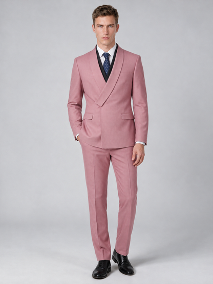 Savile Men's Dusty Rose Wrap Shawl Lapel 2-Piece Suit Set – Modern Jacket & Trousers - Dusty Rose - Dusty Rose_2