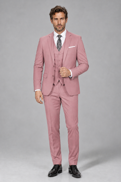 Savile Men's Dusty Rose 3-Piece Suit Set – Notch Lapel Blazer, Vest & Trousers - Dusty Rose - Dusty_Rose_2