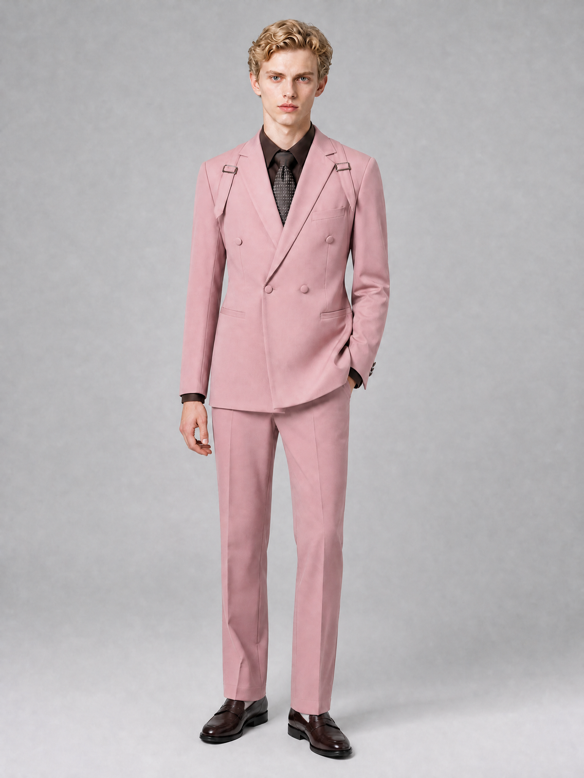 Men's Light Dusty Rose Double-Breasted Slim Fit 2-Piece Suit – Peak Lapel Wedding & Business Formal Set - Dusty Rose - Dusty_Rose_2