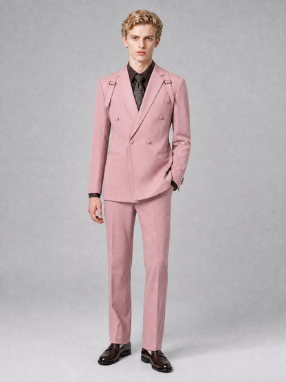Men's Light Dusty Rose Double-Breasted Slim Fit 2-Piece Suit – Peak Lapel Wedding & Business Formal Set - Dusty Rose - Dusty_Rose_2