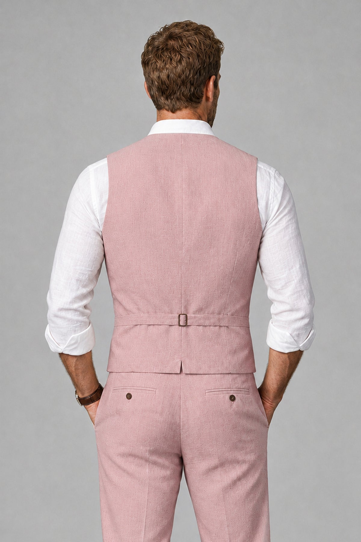 Men's Dusty Rose Linen Blend Single-Breasted V-Neck Suit Vest | Savile QX0101 - Dusty Rose