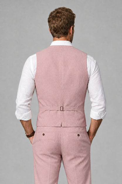 Men's Dusty Rose Linen Blend Single-Breasted V-Neck Suit Vest | Savile QX0101 - Dusty Rose
