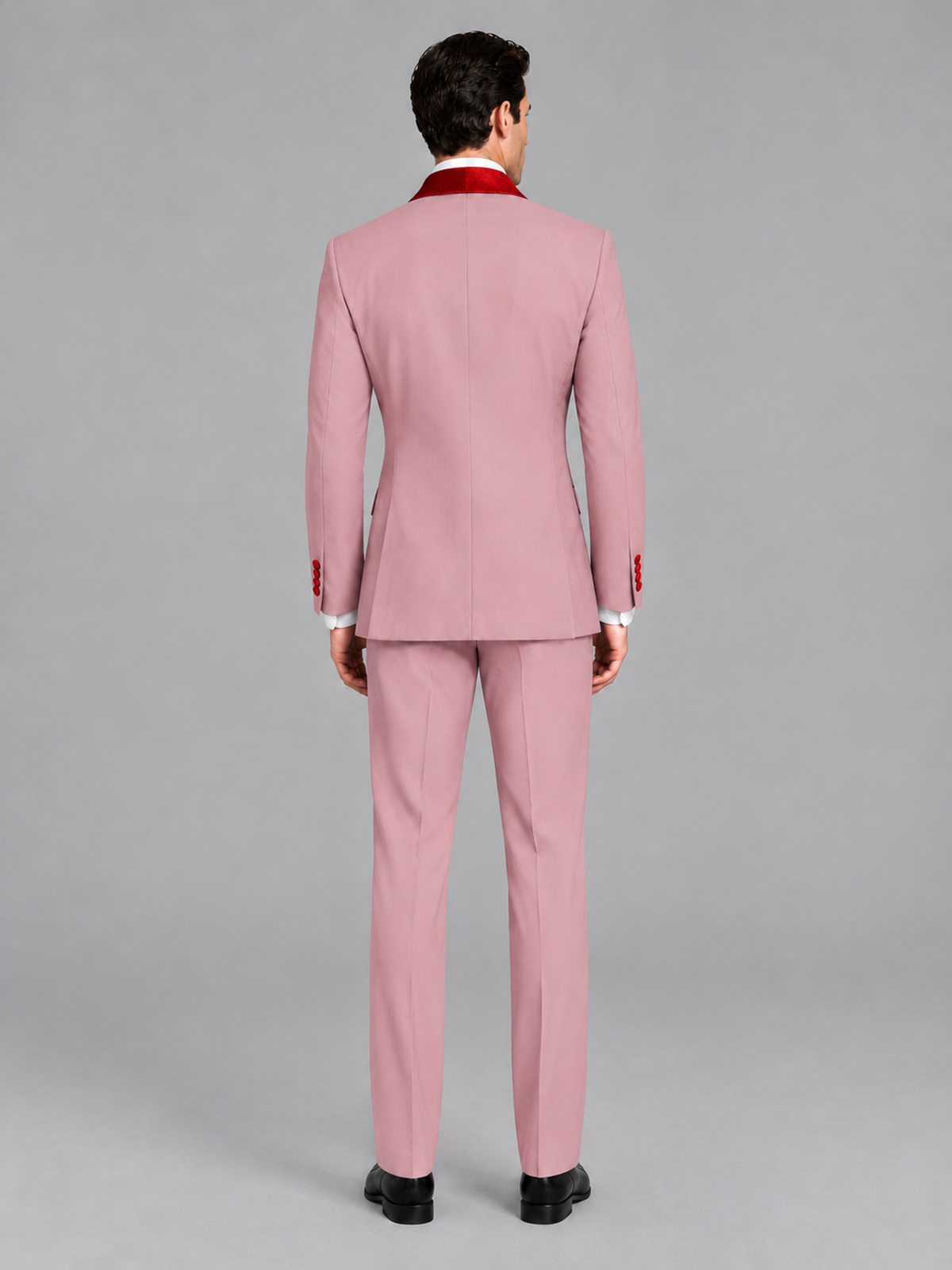 Savile Men's Dusty Rose 3-Piece Tuxedo Suit Set – Contrast Red Shawl Lapel Blazer, Red Waistcoat & Trousers - SUC020 - Dusty_Rose