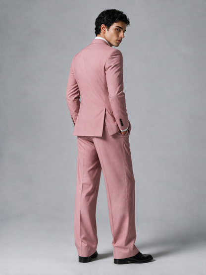 Savile Men's Dusty Rose Double-Breasted 2-Piece Suit Set – Peak Lapel Blazer & Pleated Wide-Leg Trousers - Dusty Rose - Dusty Rose_3