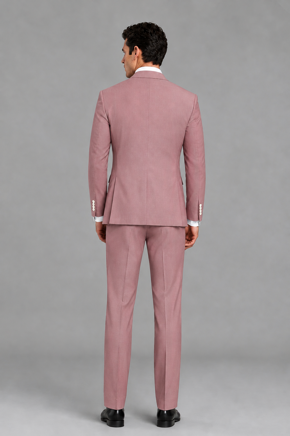Savile Men's Modern Dusty Rose 2-Piece Wrap Suit Set – Peak Lapel Side-Button Blazer & Tailored Trousers - Dusty Rose - Dusty_Rose_3