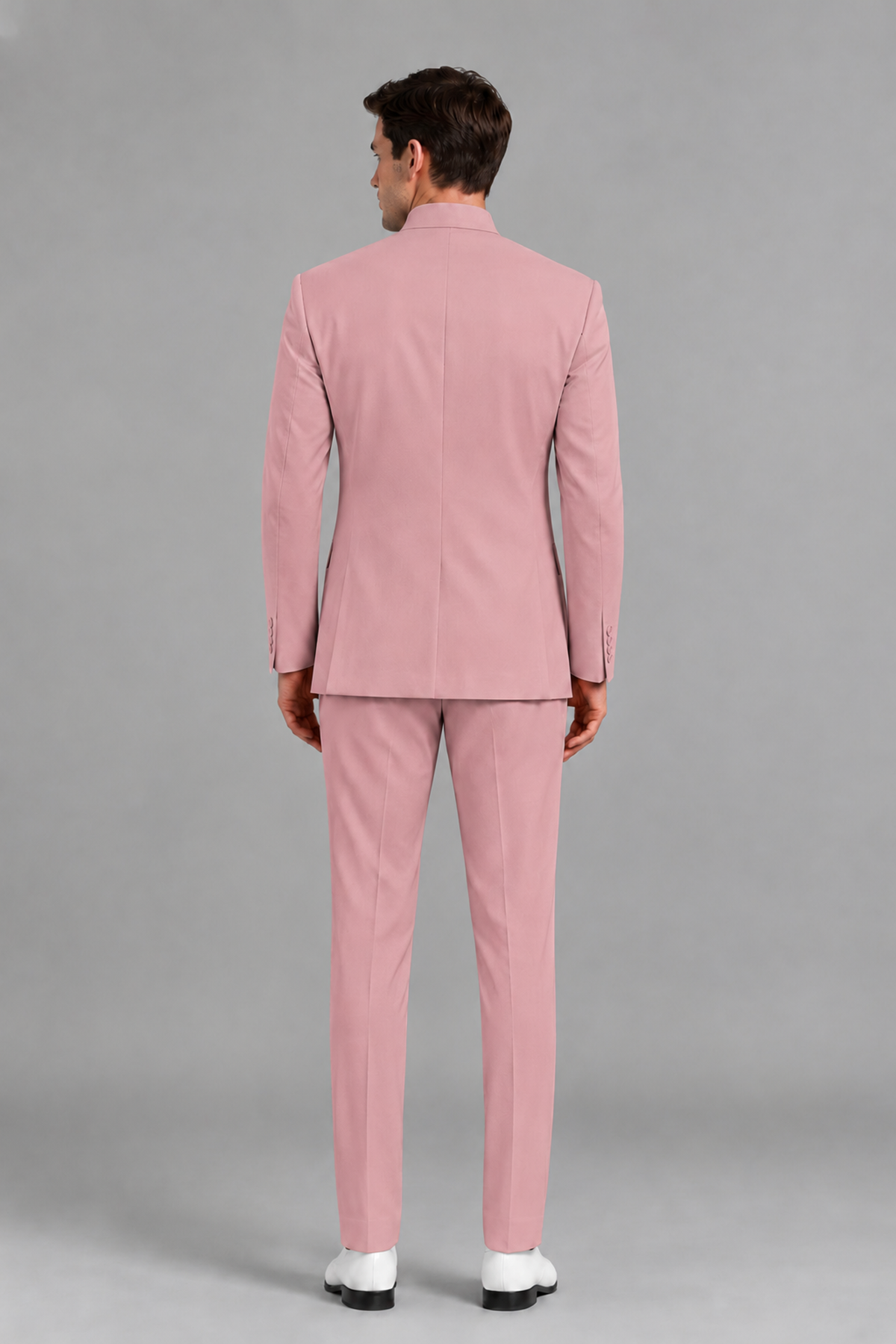 Savile Men's Dusty Rose Asymmetrical Mandarin Collar Tuxedo Suit – Modern 2-Piece Gold Button Wedding, Prom & Gala Set - Dusty Rose - Dusty Rose_3