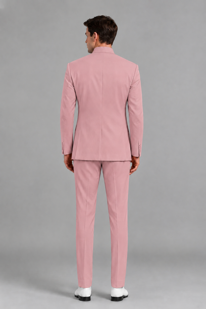 Savile Men's Dusty Rose Asymmetrical Mandarin Collar Tuxedo Suit – Modern 2-Piece Gold Button Wedding, Prom & Gala Set - Dusty Rose - Dusty Rose_3