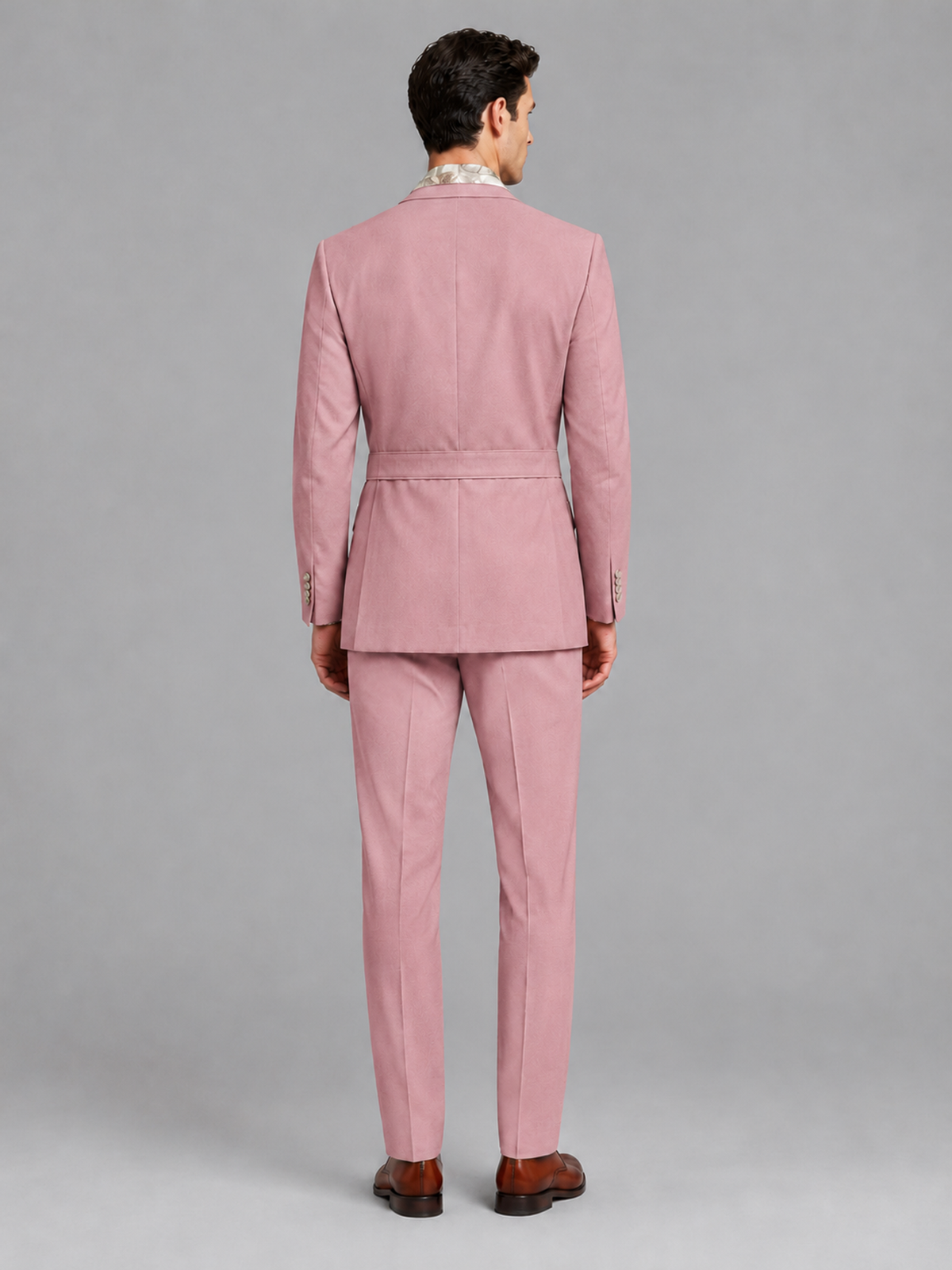 Savile Men's Dusty Rose Belted Wrap 2-Piece Suit – Peak Lapel Blazer & Tailored Trousers - SUC060 - Dusty Rose - Dusty Rose_3