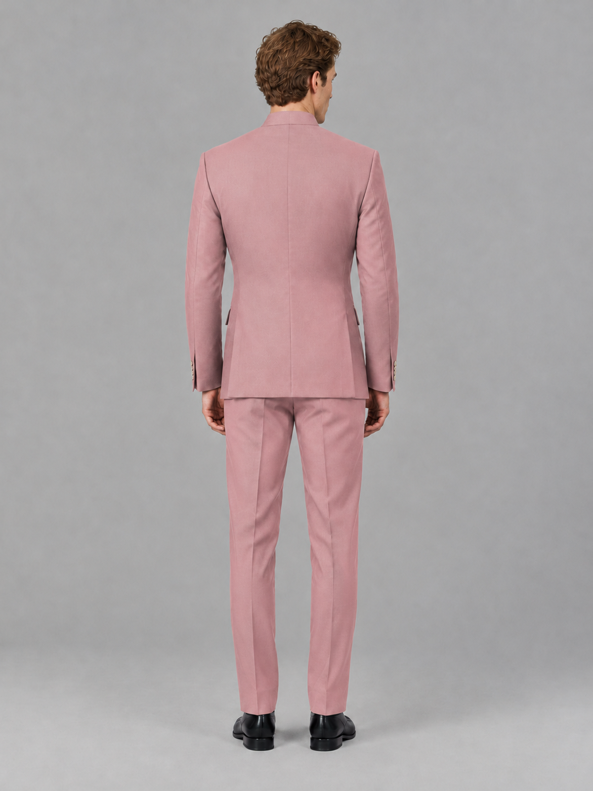 Savile Men's Dusty Rose Mandarin Collar Asymmetrical 2-Piece Suit Set – Modern Jacket & Trousers - Dusty Rose - Dusty Rose_3
