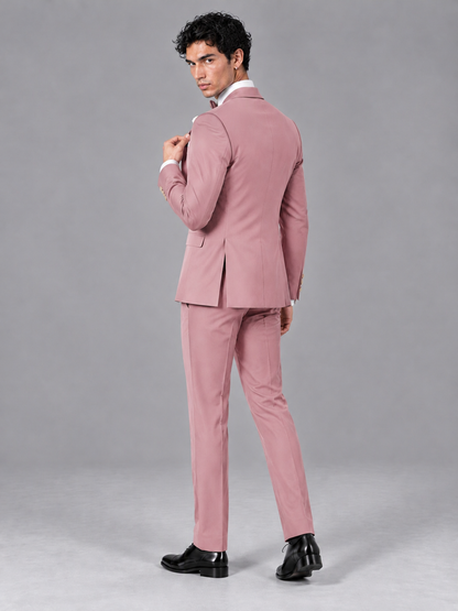 Savile Men's Dusty Rose Contrast White Peak Lapel 3-Piece Tuxedo Suit - Dusty_Rose