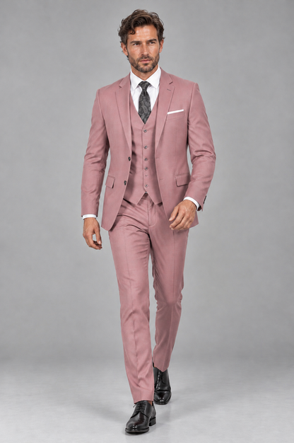 Savile Men's Dusty Rose 3-Piece Suit Set – Notch Lapel Blazer, Vest & Trousers - Dusty Rose - Dusty_Rose_4
