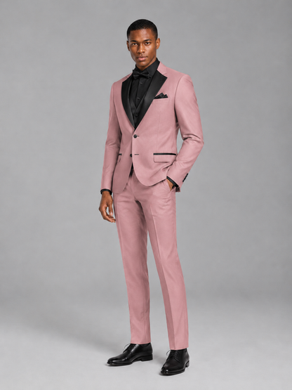 Savile Men's Dusty Rose Contrast Shawl Lapel Tuxedo Suit – 3-Piece Wedding, Prom & Black-Tie Formal Set - Dusty Rose - Dusty Rose_4