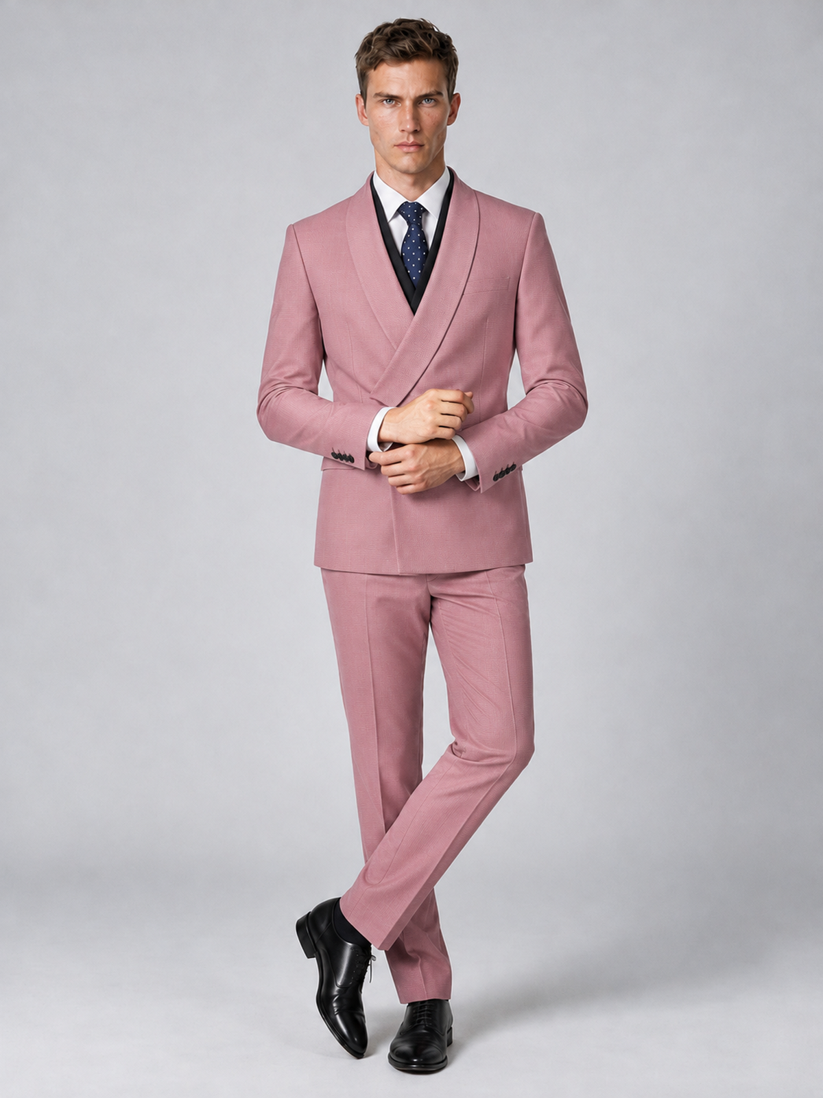 Savile Men's Dusty Rose Wrap Shawl Lapel 2-Piece Suit Set – Modern Jacket & Trousers - Dusty Rose - Dusty Rose_4