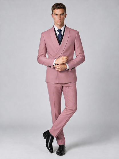 Savile Men's Dusty Rose Wrap Shawl Lapel 2-Piece Suit Set – Modern Jacket & Trousers - Dusty Rose - Dusty Rose_4