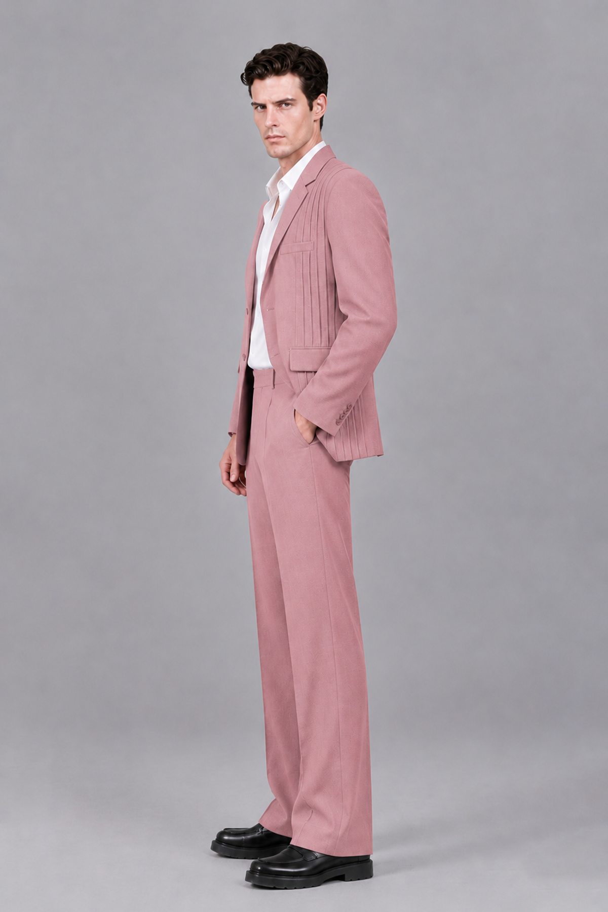 Savile Men's Dusty Rose Pleated 2-Piece Suit Set | Notch Lapel Blazer & Tailored Trousers - Dusty Rose - Dusty Rose_4