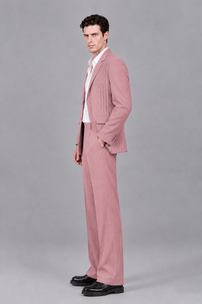 Savile Men's Dusty Rose Pleated 2-Piece Suit Set | Notch Lapel Blazer & Tailored Trousers - Dusty Rose - Dusty Rose_4