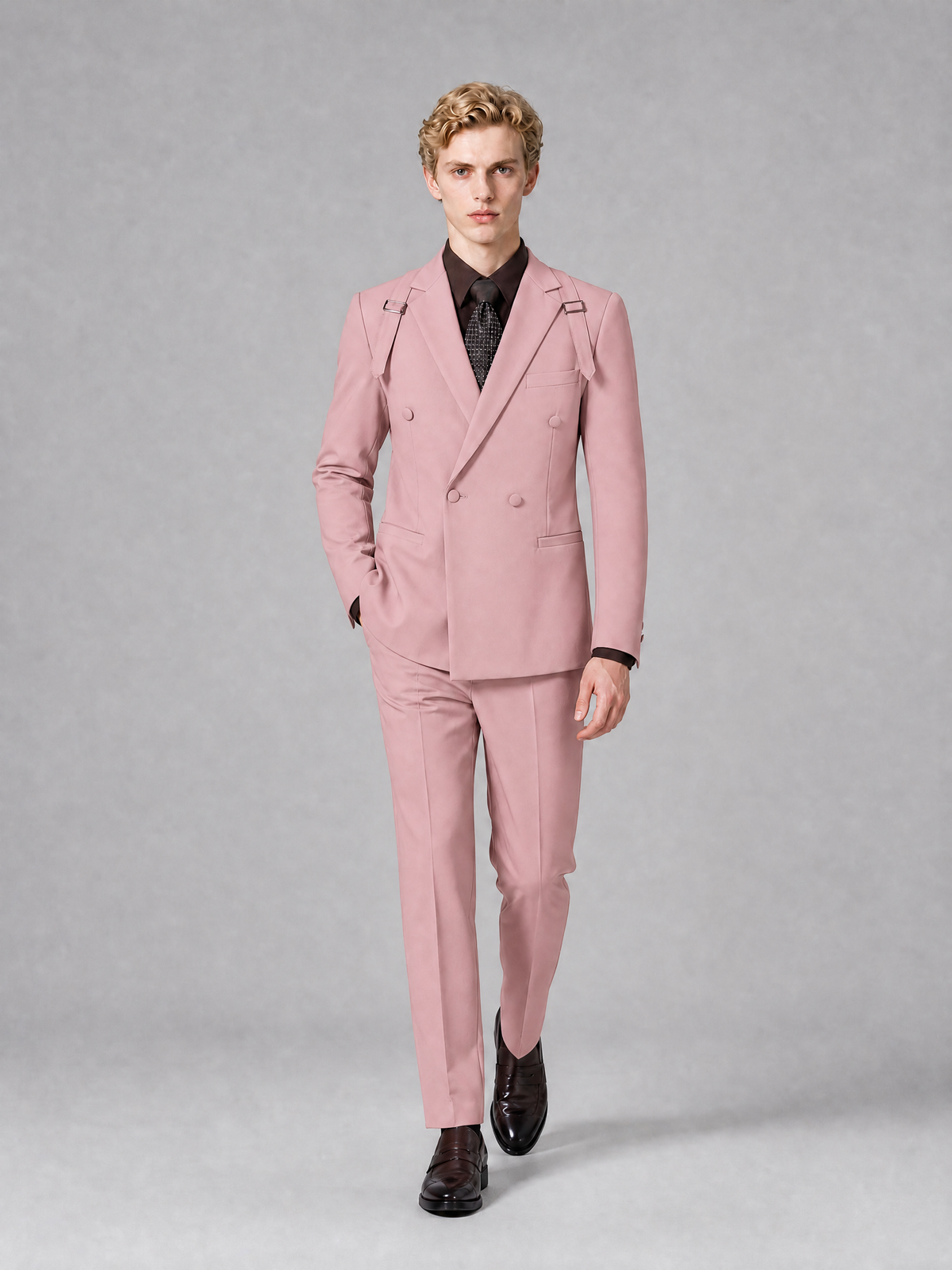 Men's Light Dusty Rose Double-Breasted Slim Fit 2-Piece Suit – Peak Lapel Wedding & Business Formal Set - Dusty Rose - Dusty_Rose_4