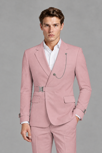 Savile Men's Dusty Rose Buckle-Closure 2-Piece Suit Set | Peak Lapel Blazer & Trousers - Dusty Rose
