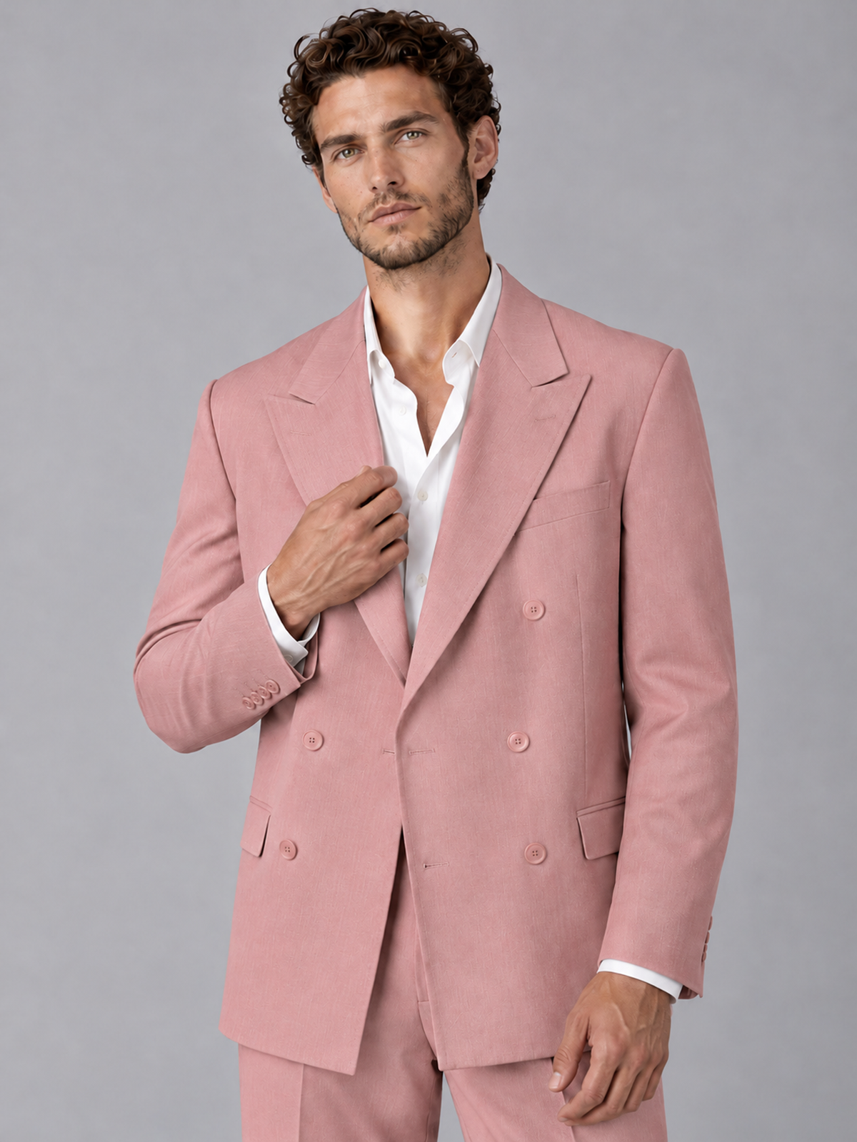 Savile Dusty Rose Beige Double-Breasted 2-Piece Suit with Peak Lapel - Dusty Rose