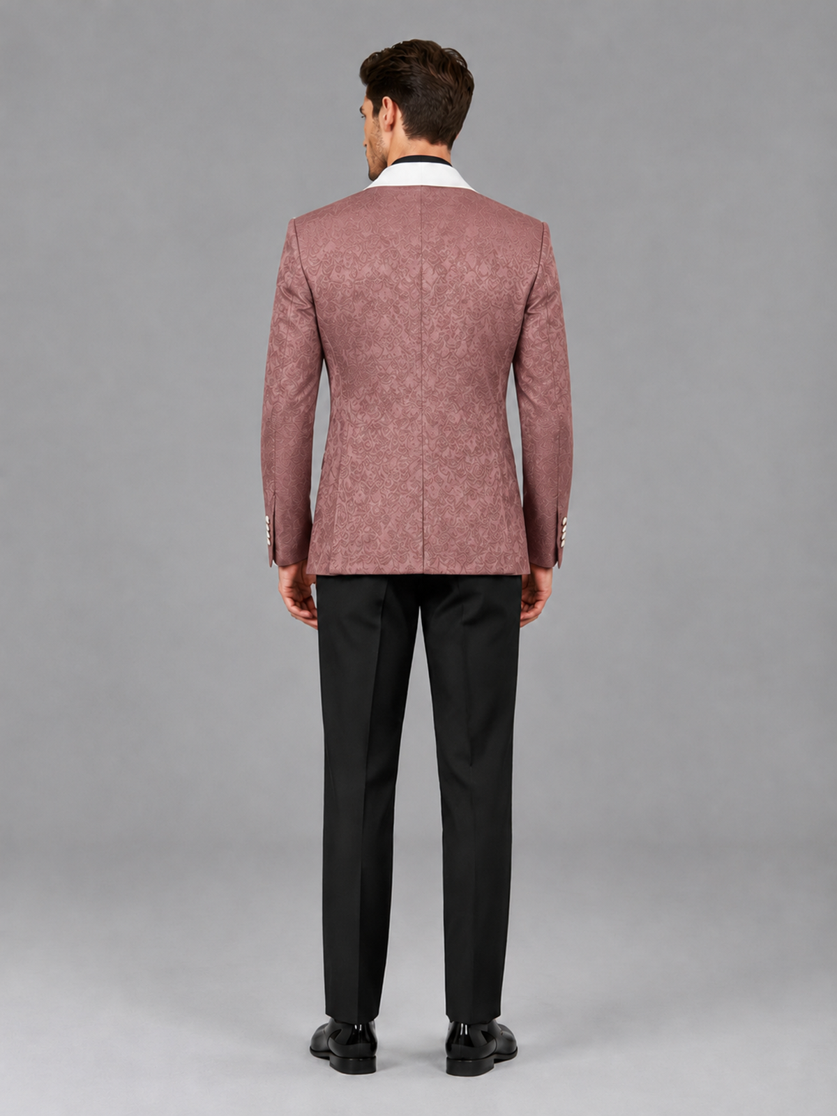 Savile Men's Dusty Rose Jacquard White Shawl Lapel 2-Piece Tuxedo Suit Set | Jacket & Trousers - Dusty Rose - Dusty Rose (2)