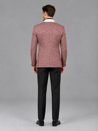 Savile Men's Dusty Rose Jacquard White Shawl Lapel 2-Piece Tuxedo Suit Set | Jacket & Trousers - Dusty Rose - Dusty Rose (2)