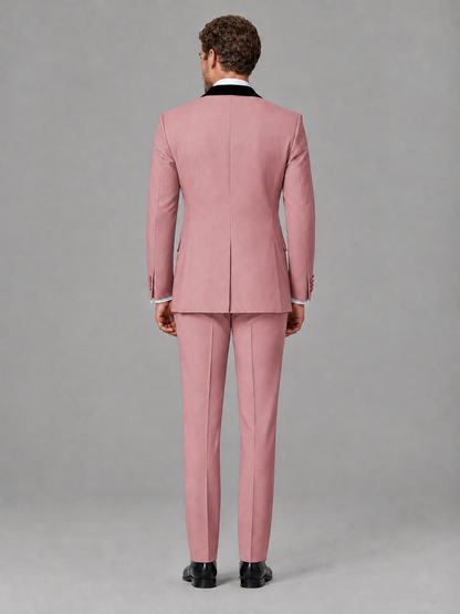 Savile Men's Dusty Rose Velvet Shawl Lapel Tuxedo Suit – Modern Side-Buckle Dinner Jacket & Trousers 2-Piece Set - Dusty Rose