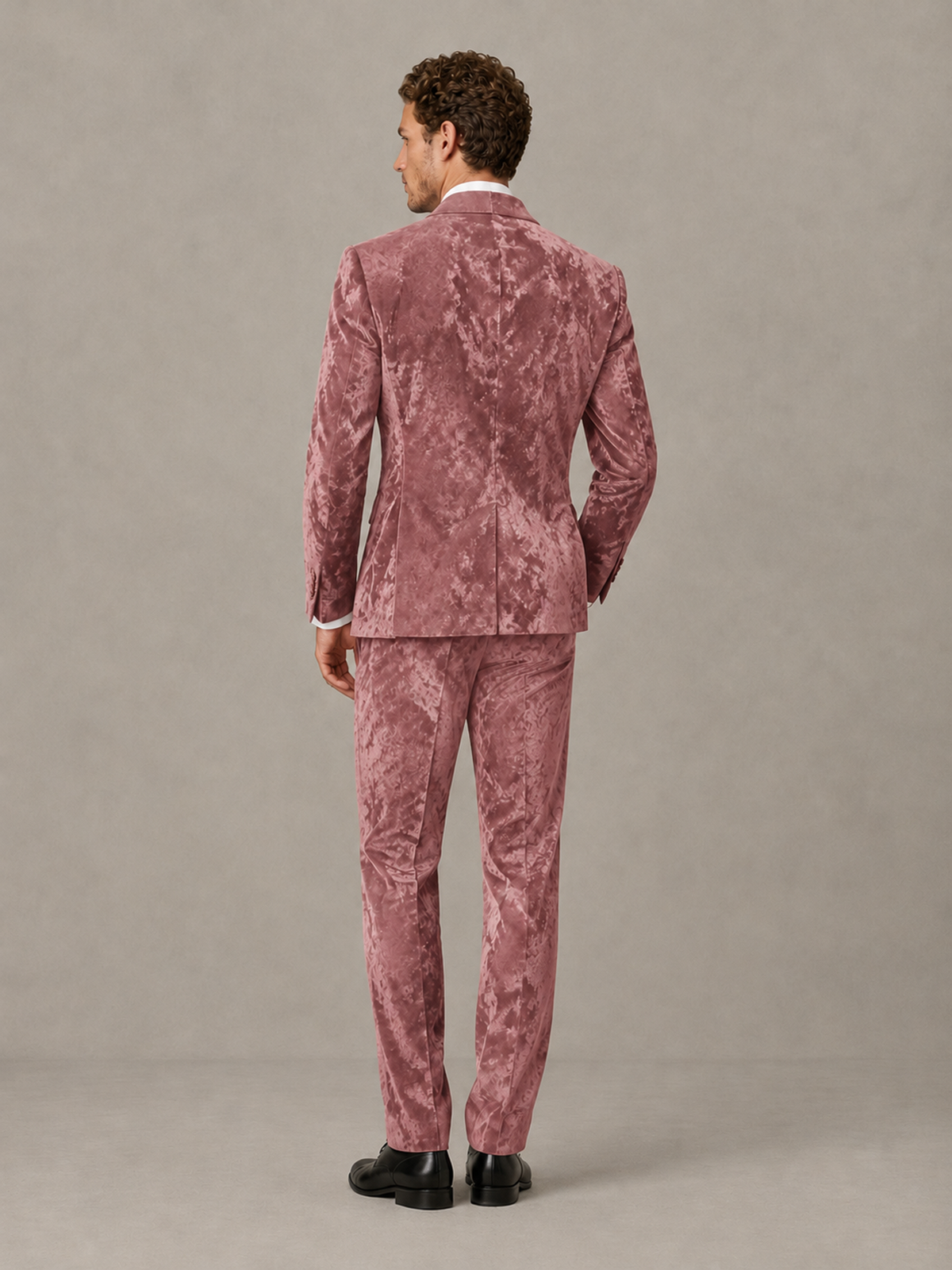 Savile Men's Dusty Rose Crushed Velvet Peak Lapel 2-Piece Suit Set | Jacket & Trousers - Dusty Rose - Dusty Rose (2)