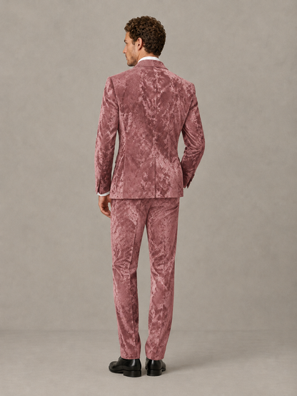 Savile Men's Dusty Rose Crushed Velvet Peak Lapel 2-Piece Suit Set | Jacket & Trousers - Dusty Rose - Dusty Rose (2)