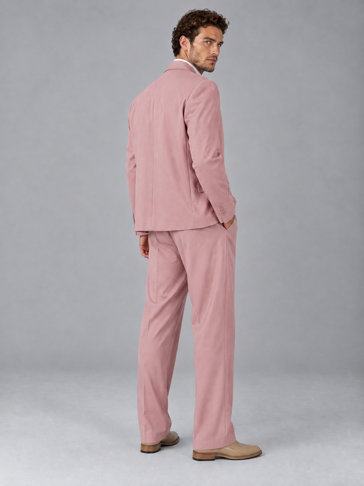 Savile Dusty Rose Beige Double-Breasted 2-Piece Suit with Peak Lapel - Dusty Rose