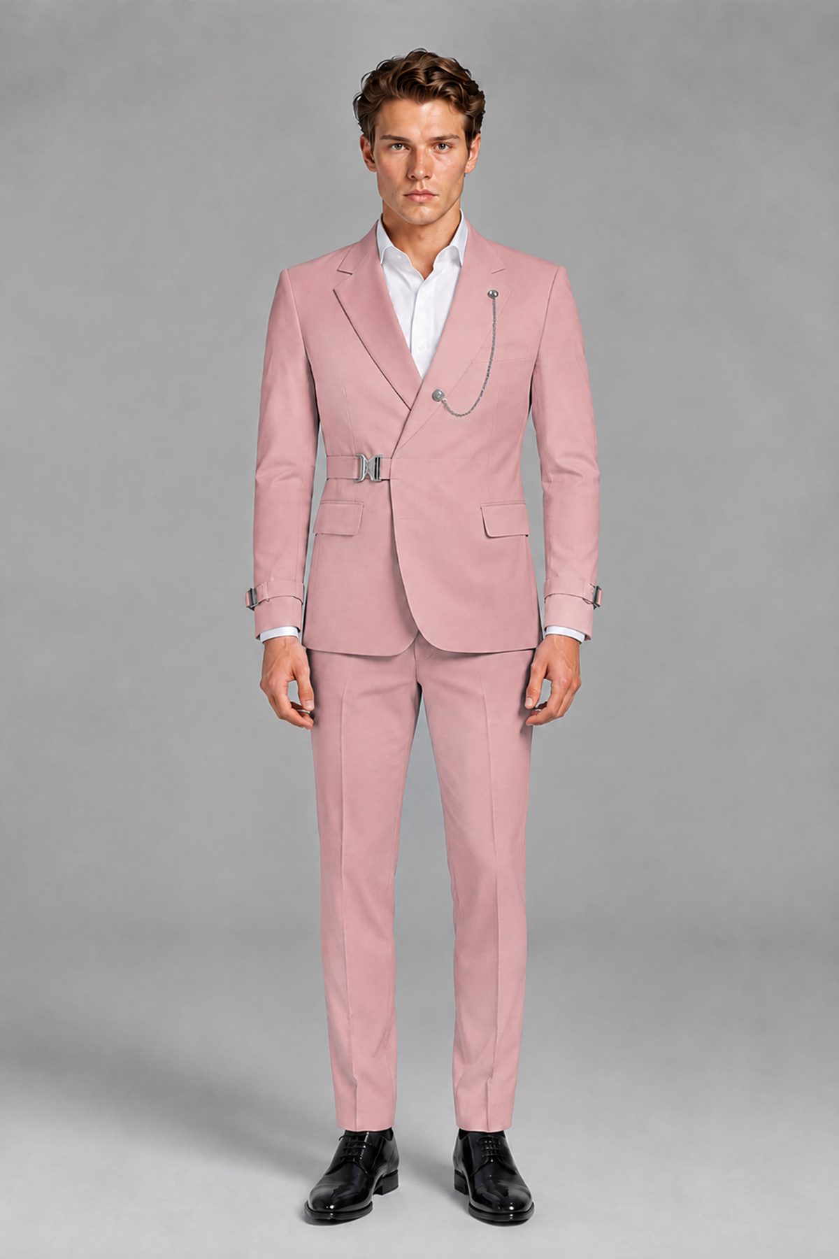 Savile Men's Dusty Rose Buckle-Closure 2-Piece Suit Set | Peak Lapel Blazer & Trousers - Dusty Rose