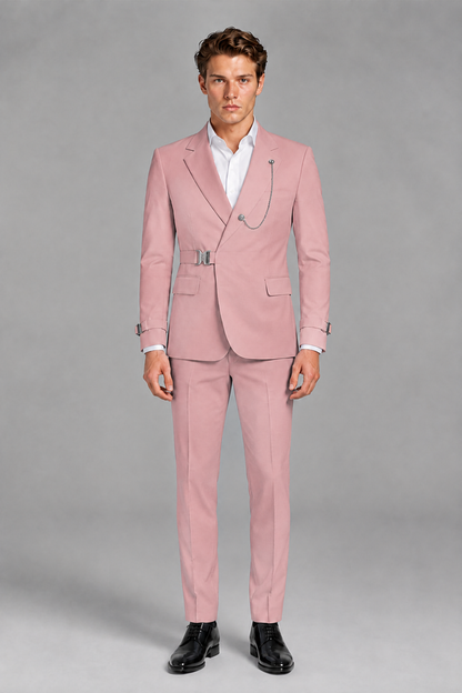 Savile Men's Dusty Rose Buckle-Closure 2-Piece Suit Set | Peak Lapel Blazer & Trousers - Dusty Rose