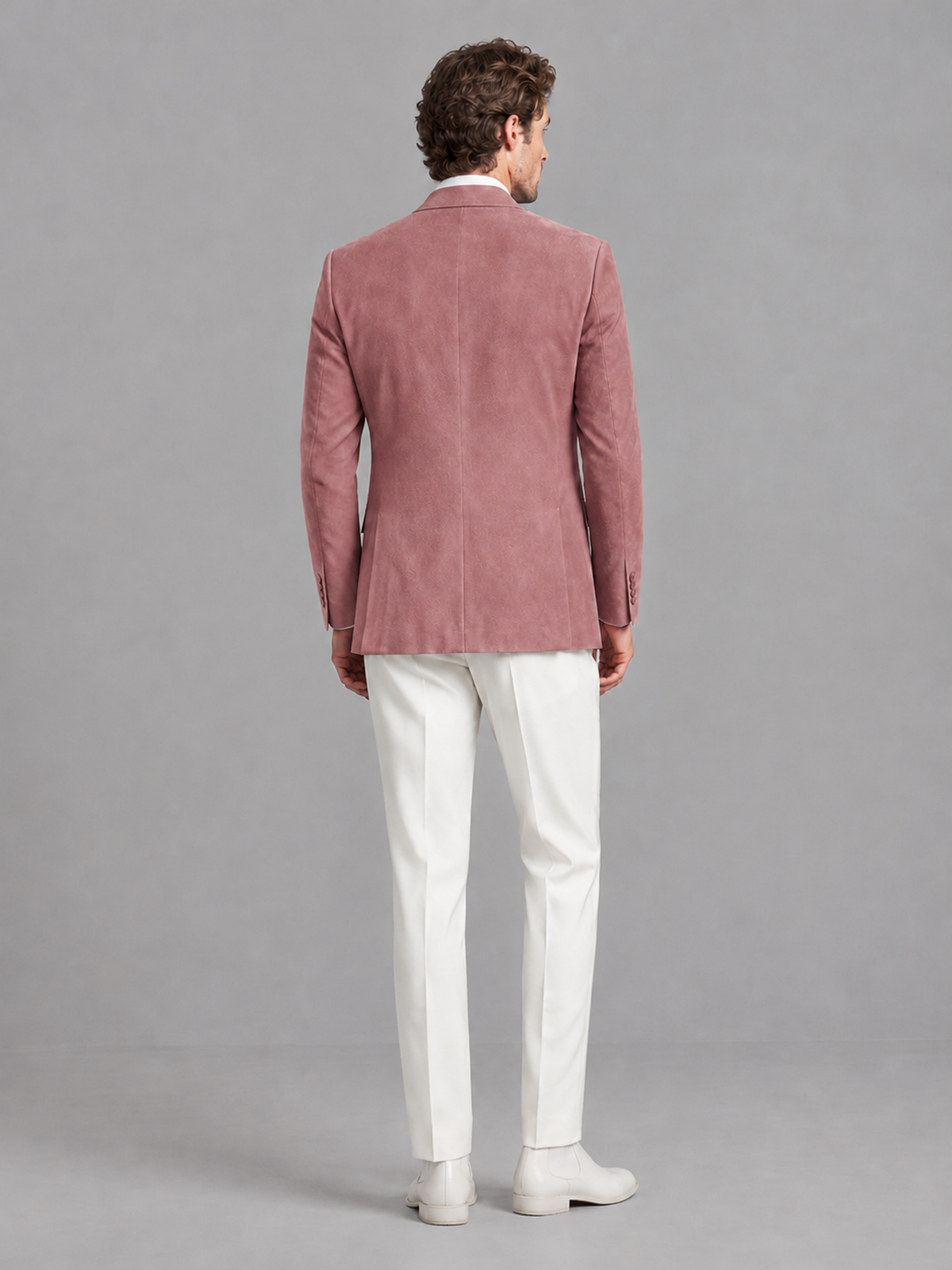 Savile Men's Dusty Rose Velvet Shawl Lapel 2-Piece Tuxedo Suit Set | Jacket & White Trousers - Dusty Rose - Dusty Rose (2)
