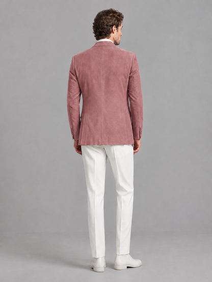 Savile Men's Dusty Rose Velvet Shawl Lapel 2-Piece Tuxedo Suit Set | Jacket & White Trousers - Dusty Rose - Dusty Rose (2)
