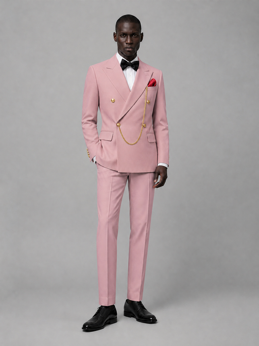 Men's Dusty Rose Double-Breasted 2-Piece Suit Set – Jacket & Trousers | Dusty Rose Chain - Dusty Rose