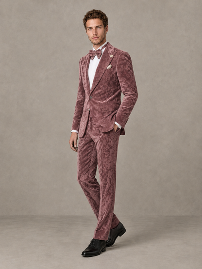 Savile Men's Dusty Rose Crushed Velvet Peak Lapel 2-Piece Suit Set | Jacket & Trousers - Dusty Rose - Dusty Rose (3)