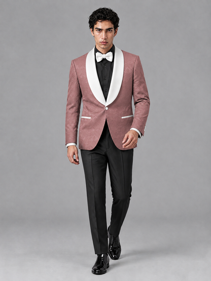 Savile Men's Dusty Rose Jacquard White Shawl Lapel 2-Piece Tuxedo Suit Set | Jacket & Trousers - Dusty Rose - Dusty Rose (3)