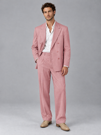Savile Dusty Rose Beige Double-Breasted 2-Piece Suit with Peak Lapel - Dusty Rose