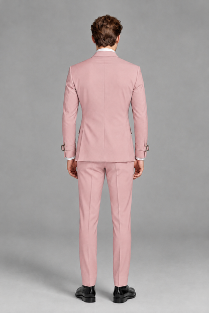 Savile Men's Dusty Rose Buckle-Closure 2-Piece Suit Set | Peak Lapel Blazer & Trousers - Dusty Rose