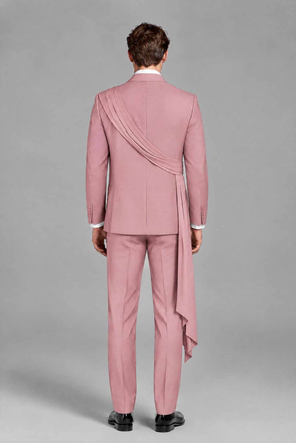 Men's Dusty Rose Draped Sash Suit – Peak Lapel 2-Piece Slim Fit Party, Gala & Wedding Set - Dusty Rose