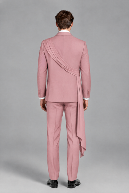 Men's Dusty Rose Draped Sash Suit – Peak Lapel 2-Piece Slim Fit Party, Gala & Wedding Set - Dusty Rose