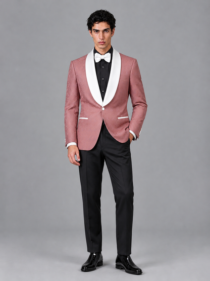Savile Men's Dusty Rose Jacquard White Shawl Lapel 2-Piece Tuxedo Suit Set | Jacket & Trousers - Dusty Rose - Dusty Rose (4)